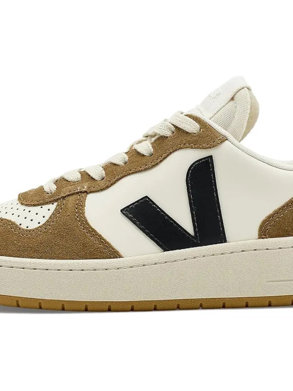 Veja Women’s Low-Top V-10 Chromefree Leather Sneaker in Cream, Tan & Black - Picture 4 of 6